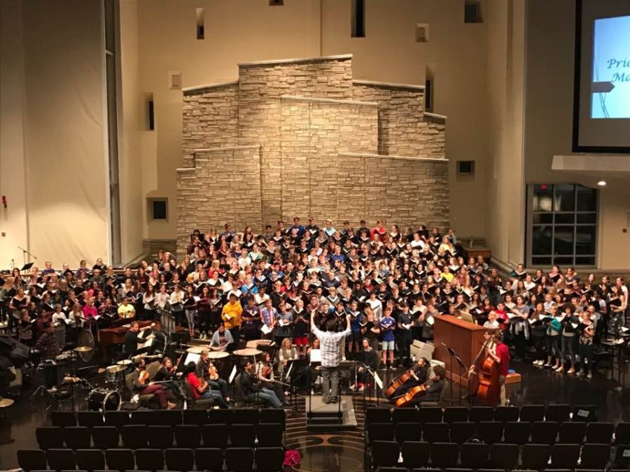 The Prior Lake High School Choir rehearsing on Thursday Night at Shepherd of the Lake. 