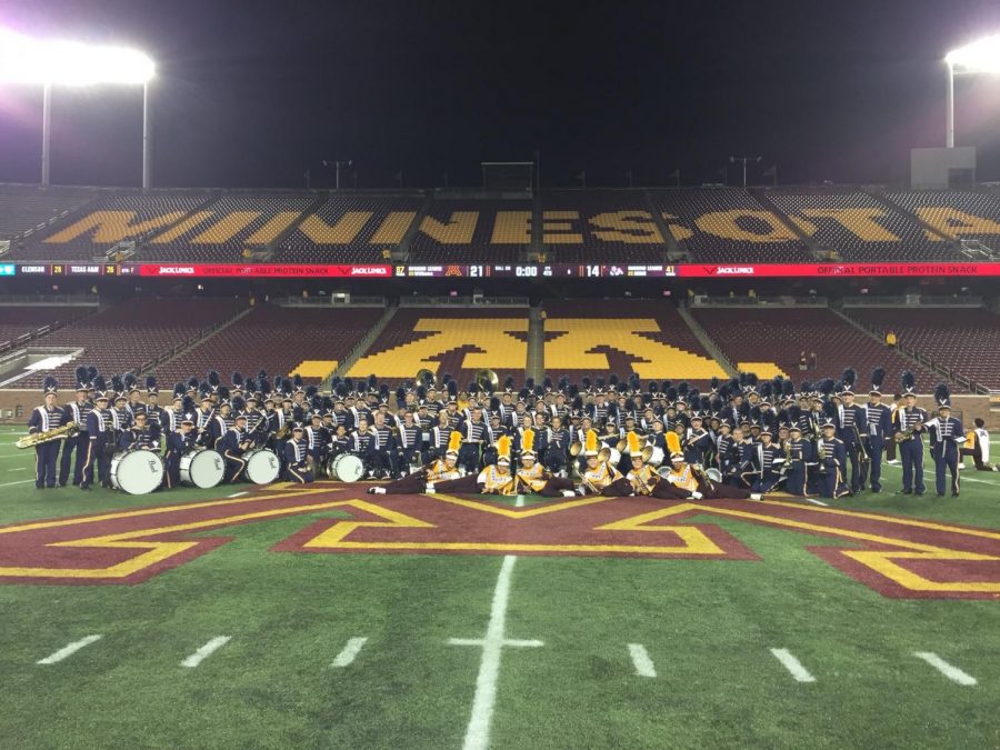 The Prior Lake Marching Band at TCF Stadium on High School Band Day.