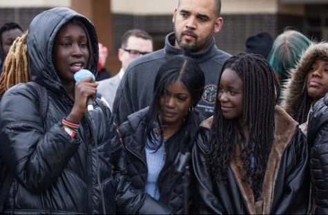 Achai Deng, Nya and Elizabeth Sigin at the Prior Lake High School Protest in 2021
