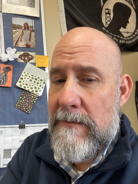 Mr. Gaudette, Social Studies teacher, sporting his winning beard for No-Shave November