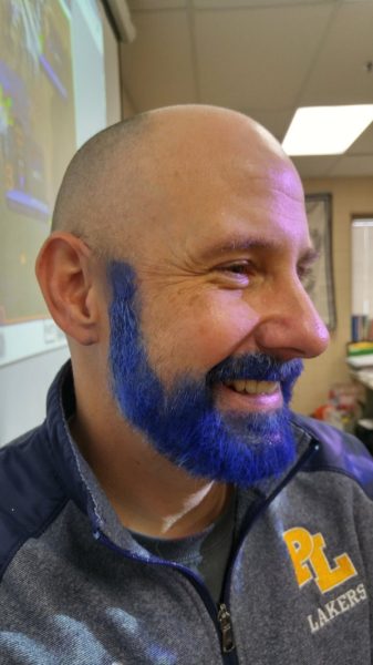Mr. Gaudette keeps the donation momentum going by dyeing his beard blue
