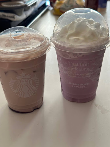 The Lavender Oat Milk Latte (left) and the Lavender Creme Frappuccino (right)