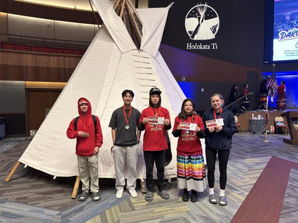 Dakota Zimmer, Jayden Low, Legend Young, Onyx Young, and Angel Young competed in the youth beginners group at the Dakota Language Bowl
